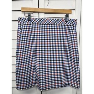 Talbots Gingham Plaid Cotton Blend A-Line Skirt Size 8 Red, White & Blue